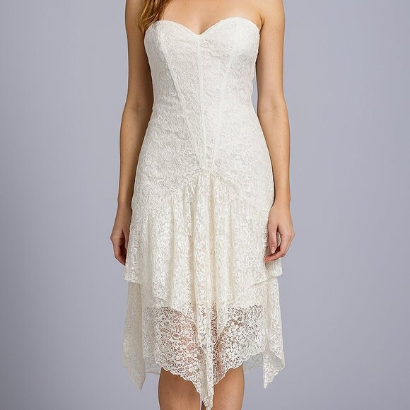 1990s Diamonds Run Womens Romantic white Lace uneven layered hem dress VTG 9/10 - Picture 1 of 12